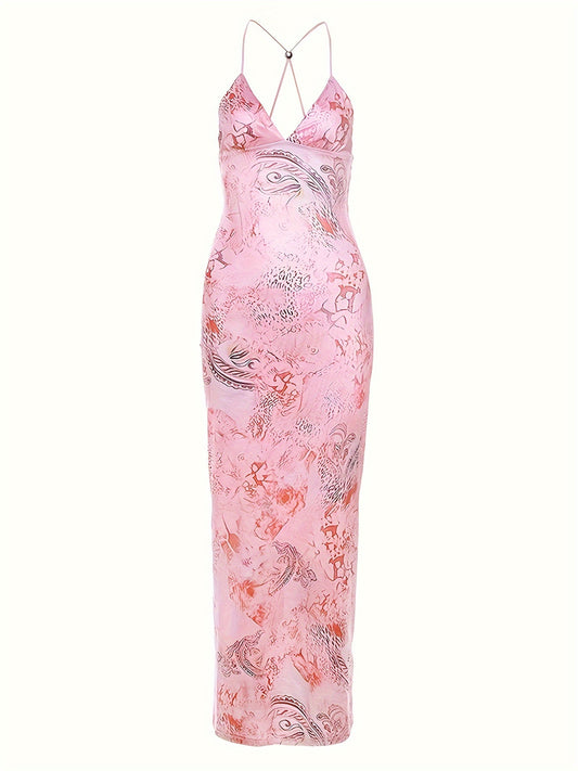 Vibrant Floral Print Mesh Babydoll Dress - Flowy Slip Style with Breathable Fabric, Delicate Butterfly Pattern, Backless Design, and Sultry Appeal - Exclusively for Women, Lingerie and Underwear Collection, Perfect for Everyd