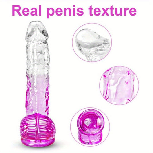 Four Sizes Graduated Color Penis Self-Pleasure Rods with Suction Crystal Transparent Dildo for Adult Use - No Battery, Wireless, and No Power Required