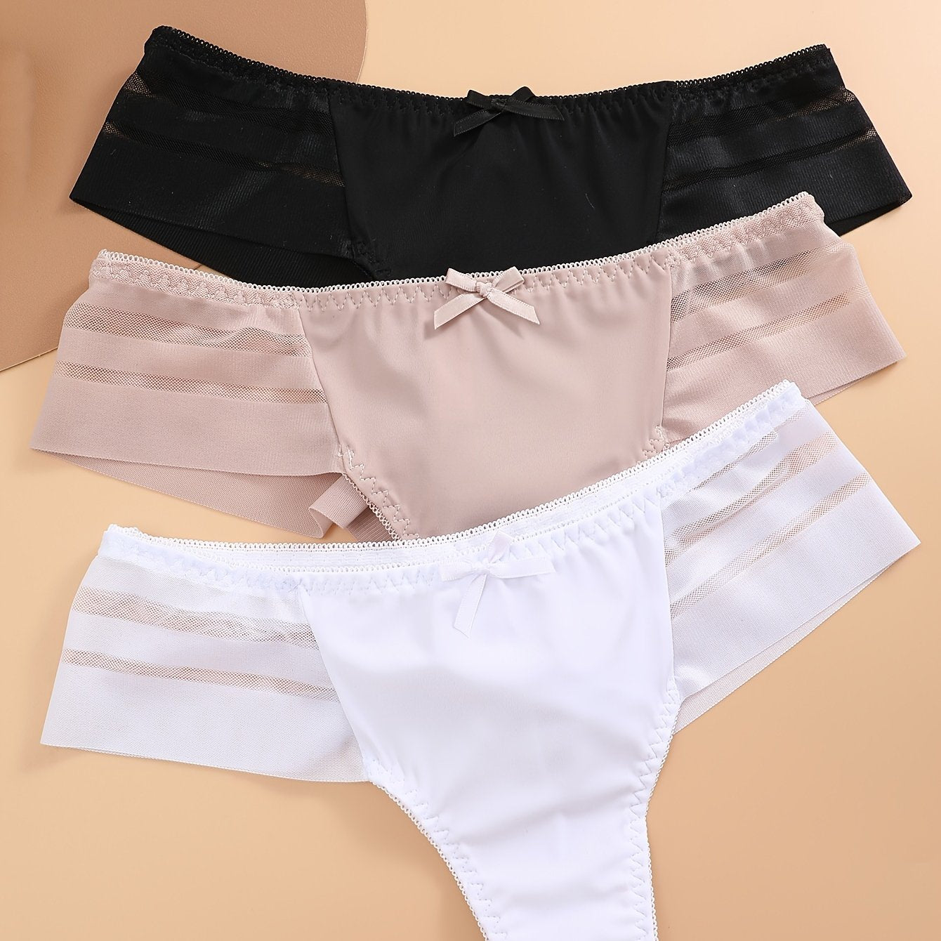 3pcs Mesh Stitching Thongs, Soft & Comfy Stretchy Intimates Panties, Women's Lingerie & Underwear