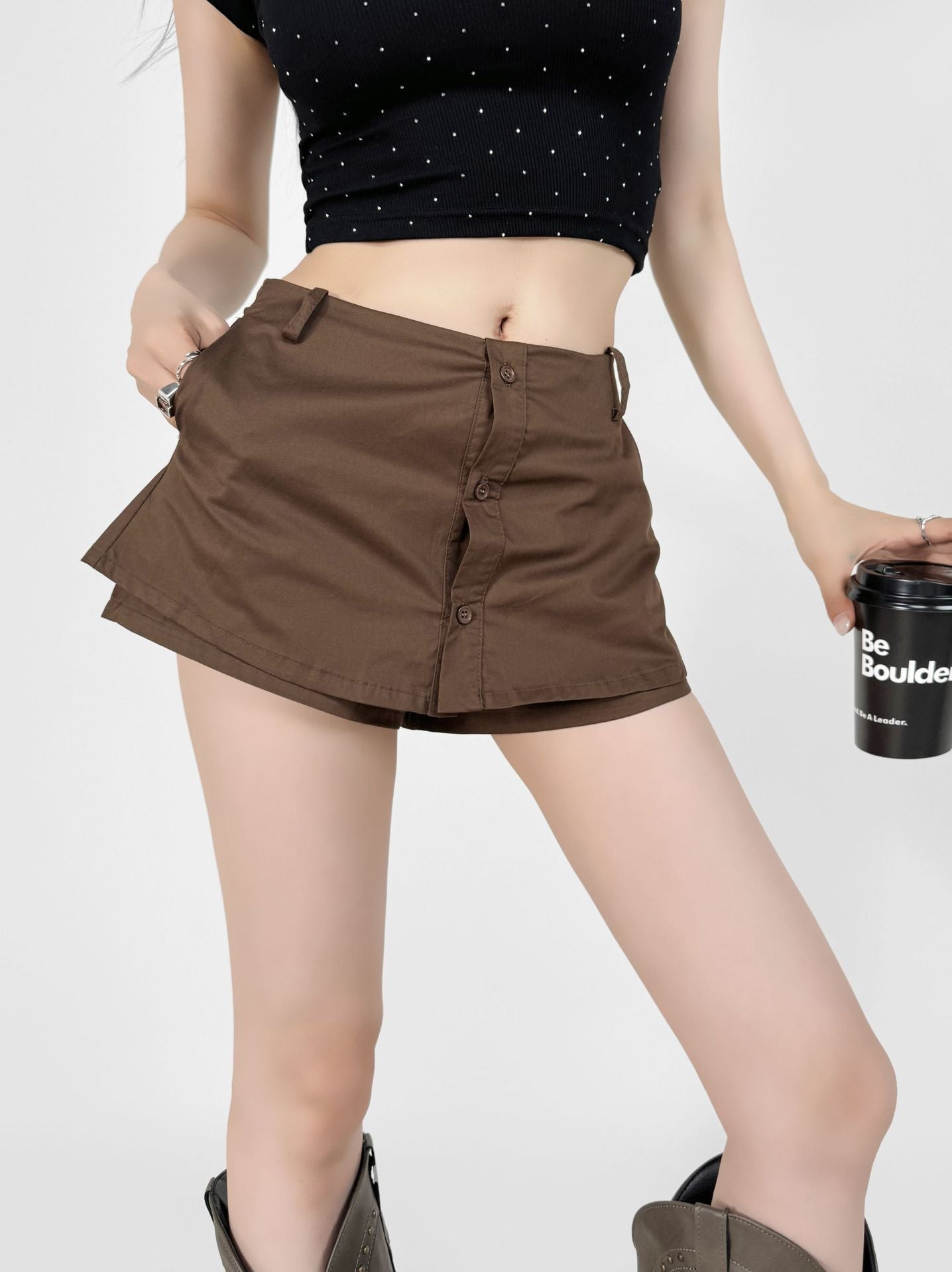 Fake two mini pants skirts