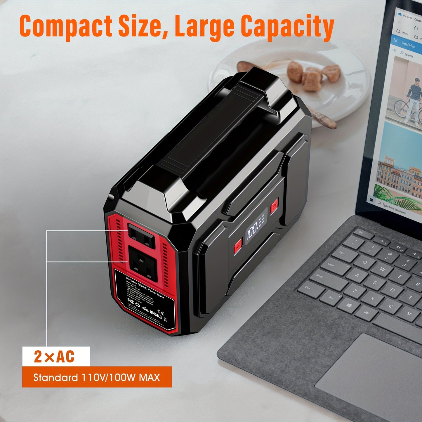 39600mAh Portable Power Station - High-Capacity Small Solar Generator (Without Panel), With 110V AC Outlet, DC Port, USB-C Port, 3 USB Output, LED Light - Portable Battery Pack For Home, Outdoor Adventures, Road Trip, Camping