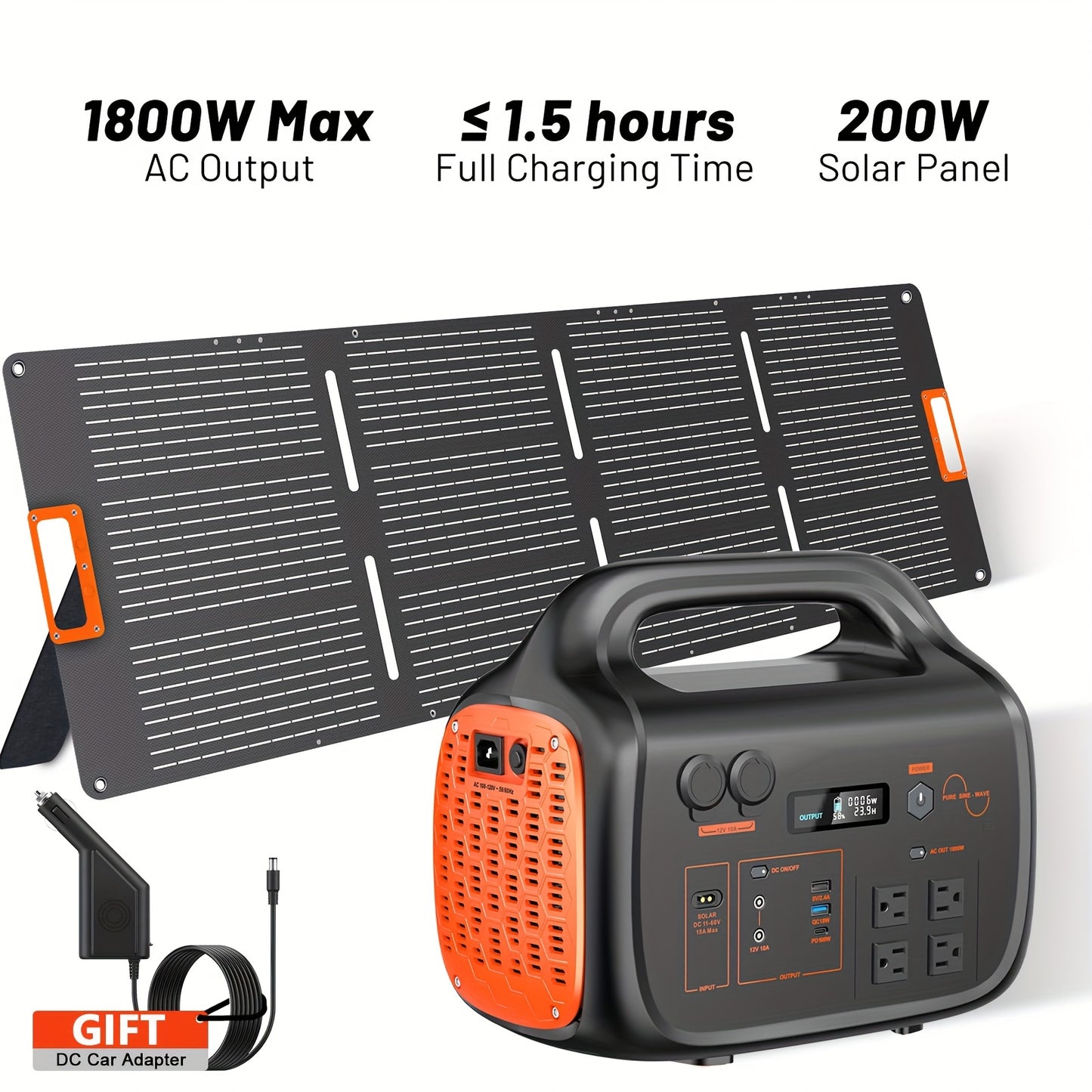 INNOVATIVE LIFE 1800W/1024Wh Portable Power Station With 200W Solar Panel, UPS Function, 1024Wh LiFePO4 Battery, UPS Function For Emergency, Power Bank For Camping Solar Generator, Pure Sine Wave, 1.2 Hour Fast Full Charge
