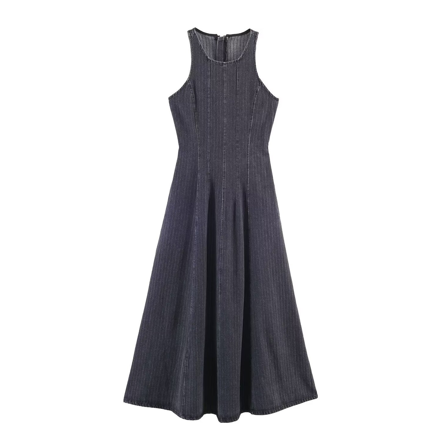 Chic Stripe Sleeveless Denim Dress for Women Dress