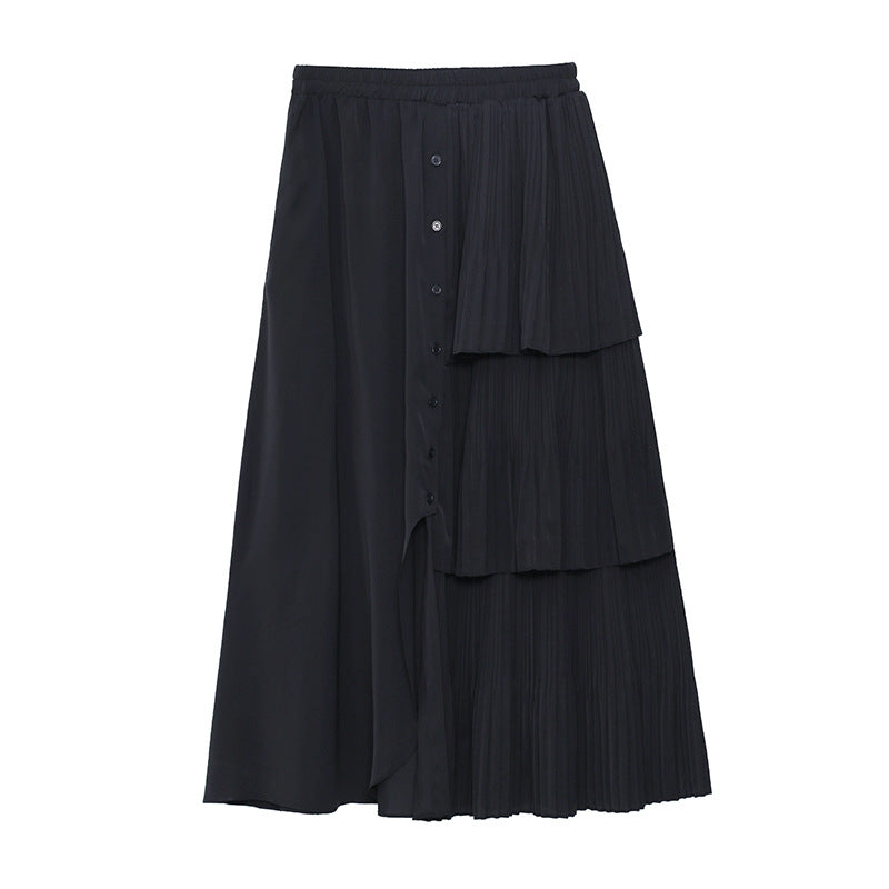 Women Skirt Asymmetry Patchwork High Waist Black Skirts Irregular Fashion Casual Pleats Skirts For Women New