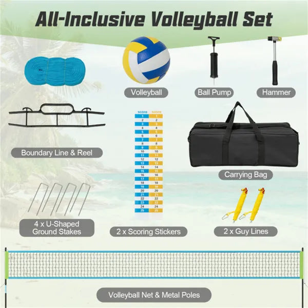 32'x3' Heavy-Duty Volleyball Net Set - 3-Level Adjustable Poles, Anti-Sag Winch, All-Inclusive Accessories
