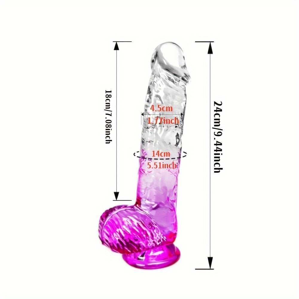 Four Sizes Graduated Color Penis Self-Pleasure Rods with Suction Crystal Transparent Dildo for Adult Use - No Battery, Wireless, and No Power Required