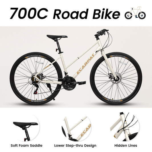 A28250 700Cx35 Road Bike With Aluminum Alloy Wheels, 21-Speed Gear System, Disc Brakes, Wide Tires Ideal For Urban Commuting And Student Transportation