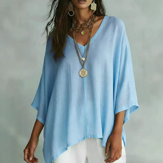 Womens Loose Solid-Colored Top Casual Comfortable All-Match T-Shirt
