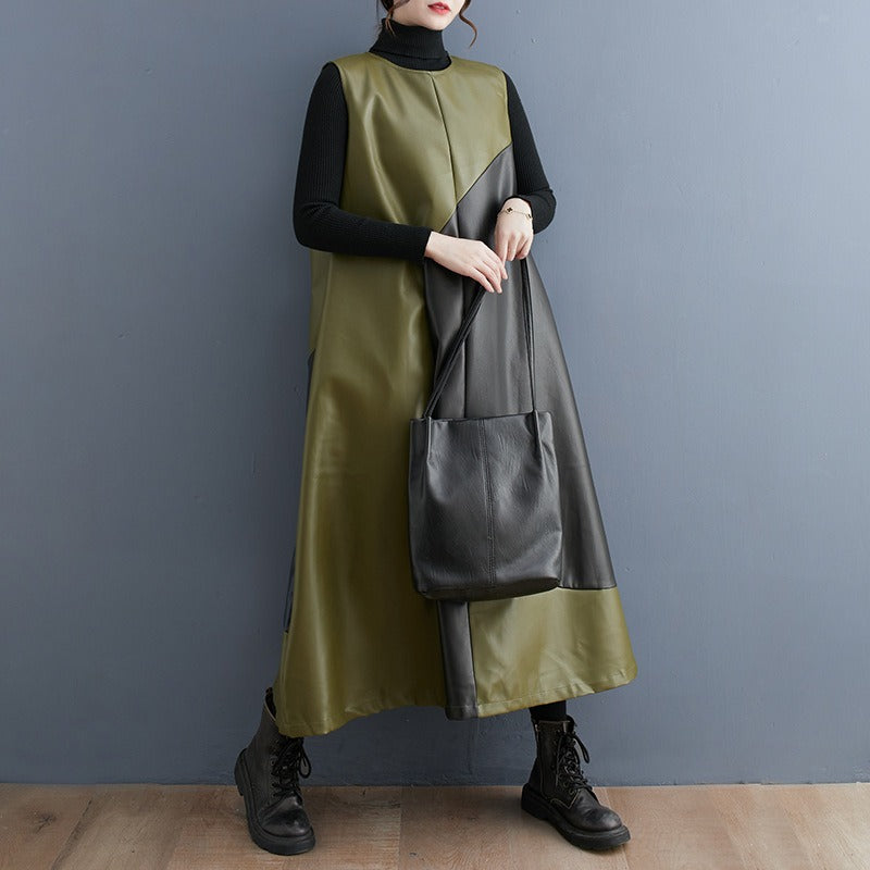 Stitching Contrast Dress Loose Casual Sleeveless Dress