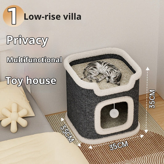 Cat Climbing Frame Scratching Post Nest Semi-enclosed Square Tree Hole Pet Cat Villa All-season Warm Cat House Wholesale