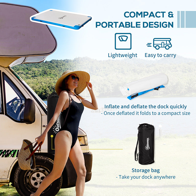10 X 7ft Water Inflatable Floating Dock, Inflatable Platform Island, Large Floating Mat Raft With Air Pump & Backpack, For Pool, Beach, Ocean, White