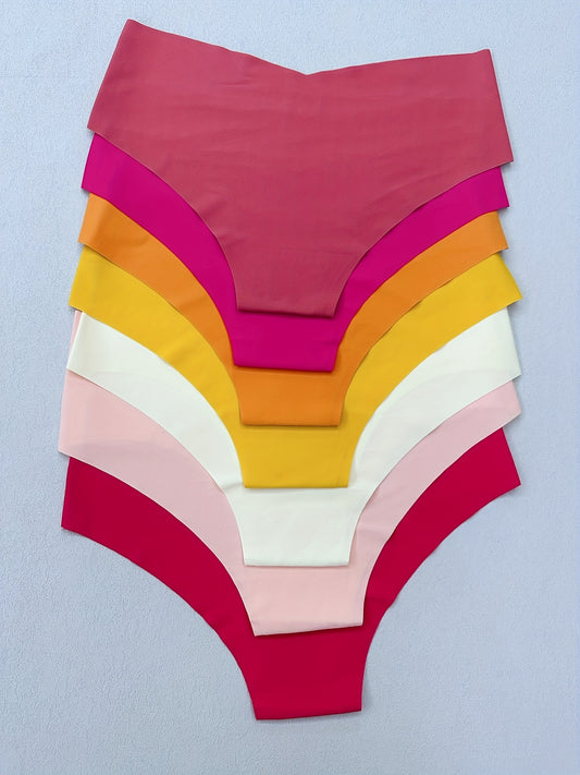 7pcs Seamless Solid Briefs, Comfy & Breathable Stretchy Intimates Panties, Women's Lingerie & Underwear