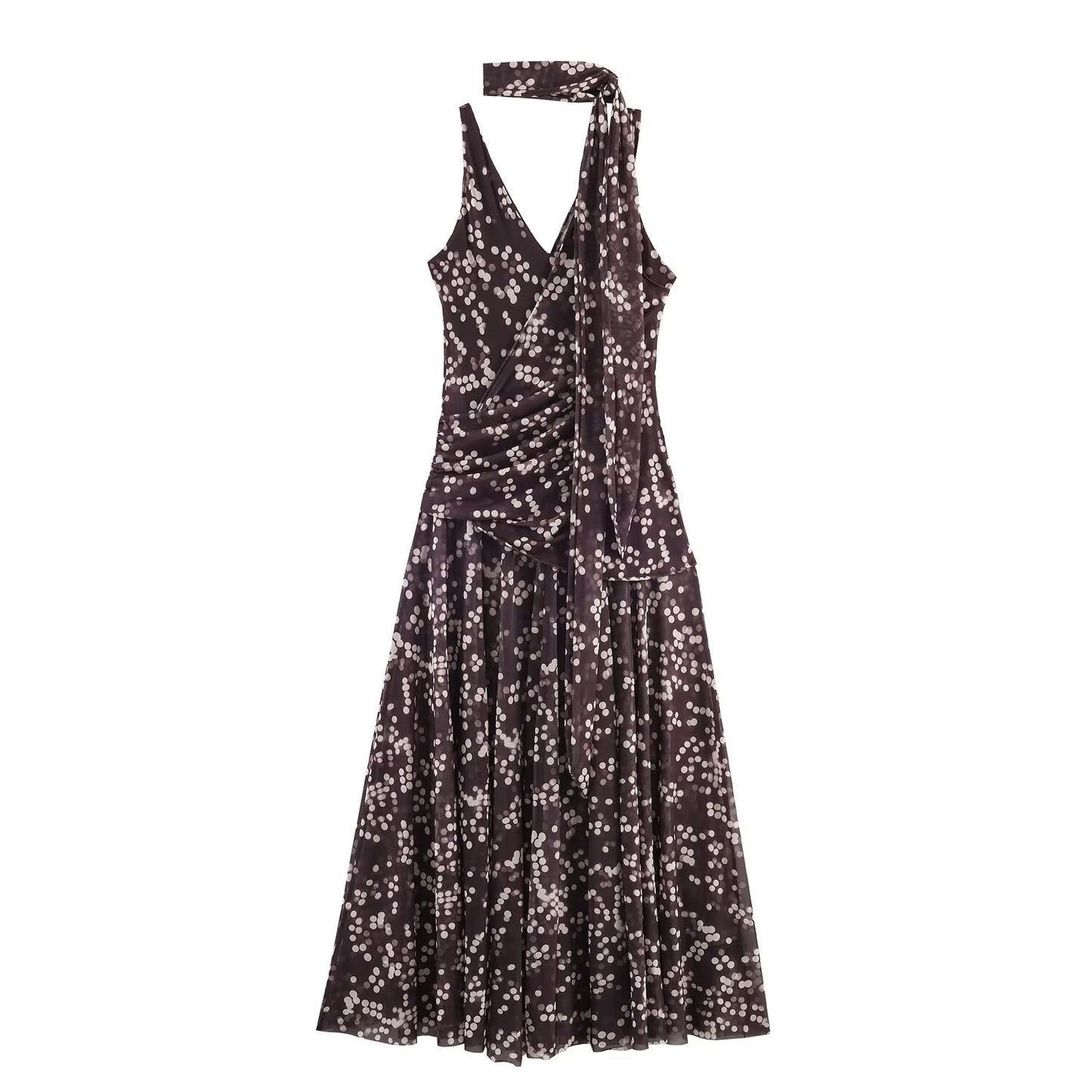 Chic Polka Dot Chiffon Long Dress Dress