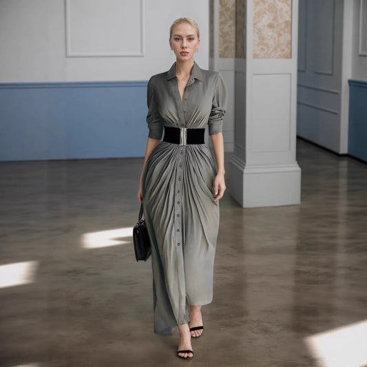 Collar breasted shirt dress with waistband dress