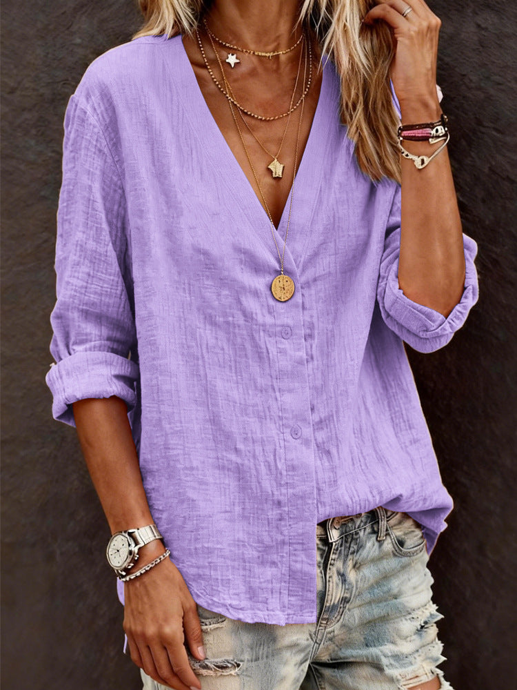 Casual Long-Sleeve V-Neck Regular Cardigan Multi-Colored Womens Top Shirt