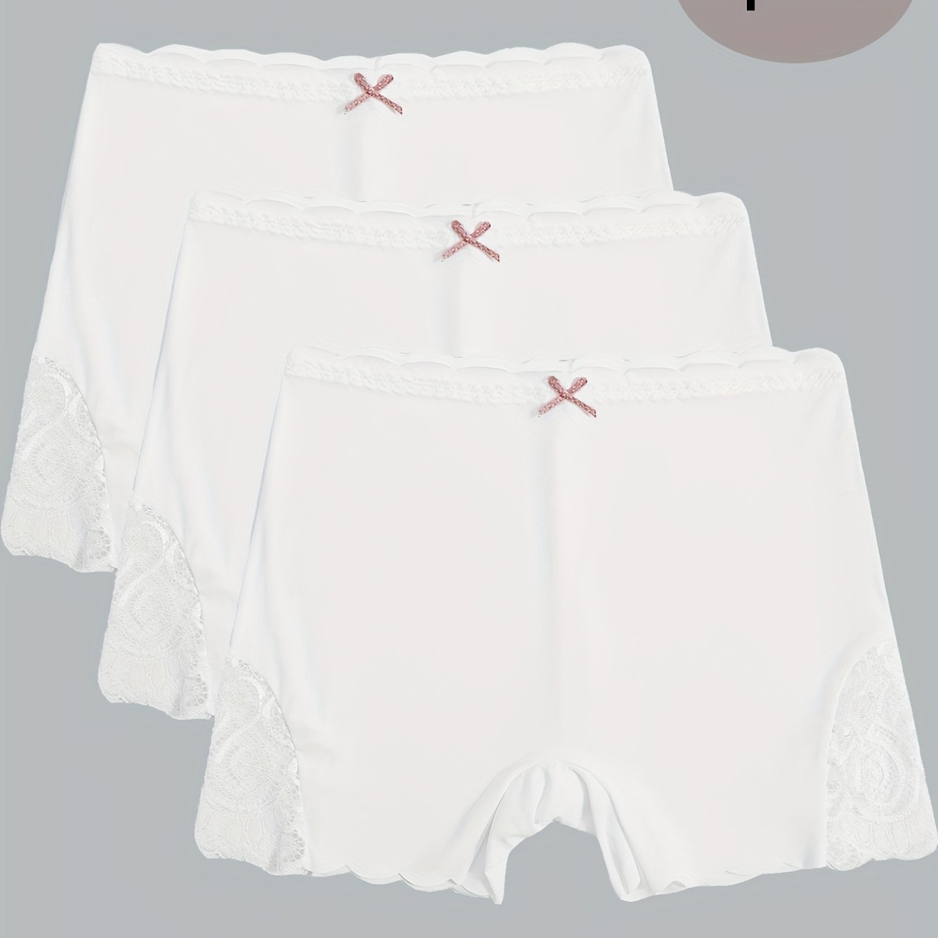 3pcs Contrast Lace Boyshort Panties, Seamless Scallop Trim Bow Tie Panties, Women's Lingerie & Underwear