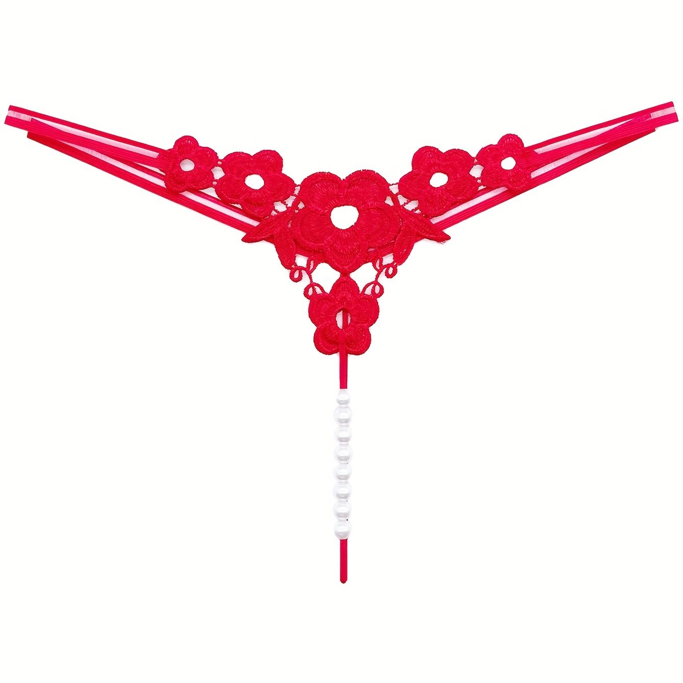 Floral Embroidery Thong, Hollow Out Faux Pearl Panties, Women's Sexy Lingerie & Underwear