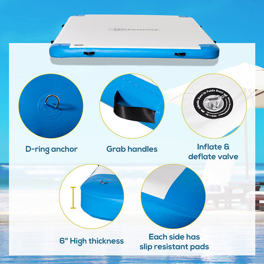 10 X 7ft Water Inflatable Floating Dock, Inflatable Platform Island, Large Floating Mat Raft With Air Pump & Backpack, For Pool, Beach, Ocean, White