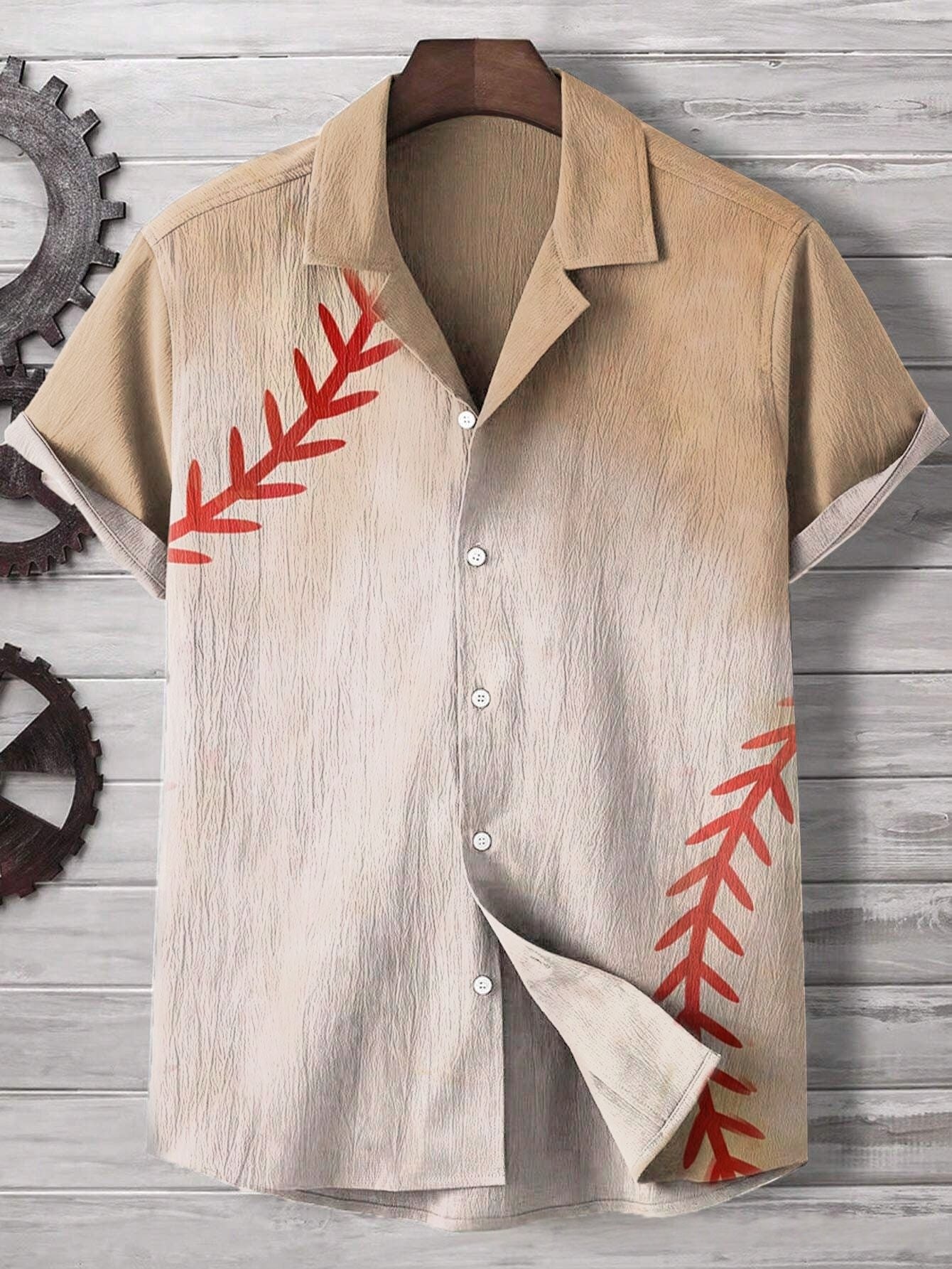 Comfortable Four-Way Stretch Wave-Print Short-Sleeve Cuban-Neck Shirt