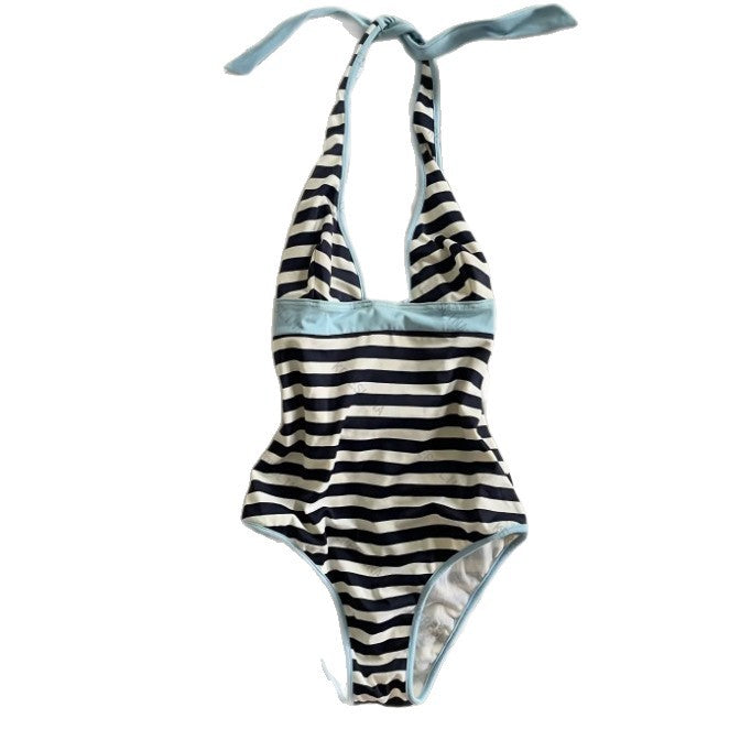 Striped Triangle Cup Bra Set Simple and Versatile with Padded Fixed Cup Backless Underwear for Women