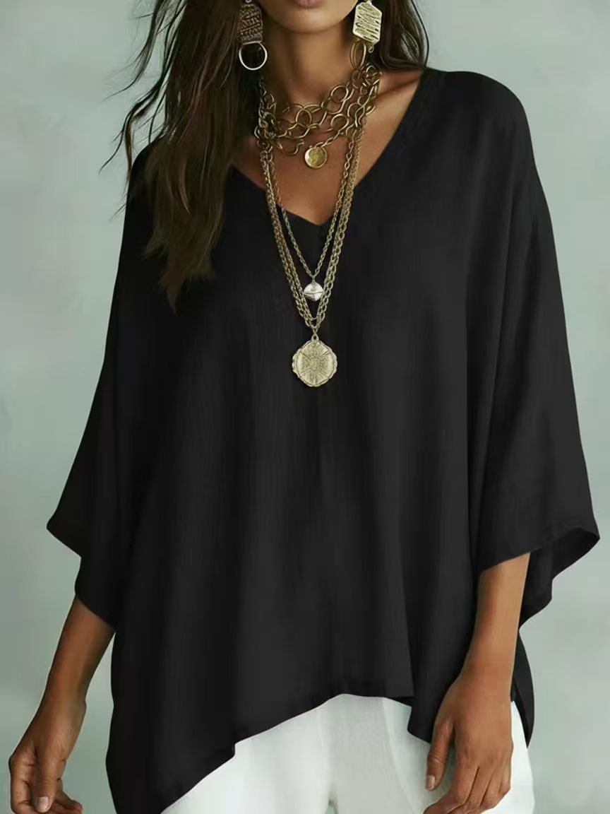 Womens Loose Solid-Colored Top Casual Comfortable All-Match T-Shirt