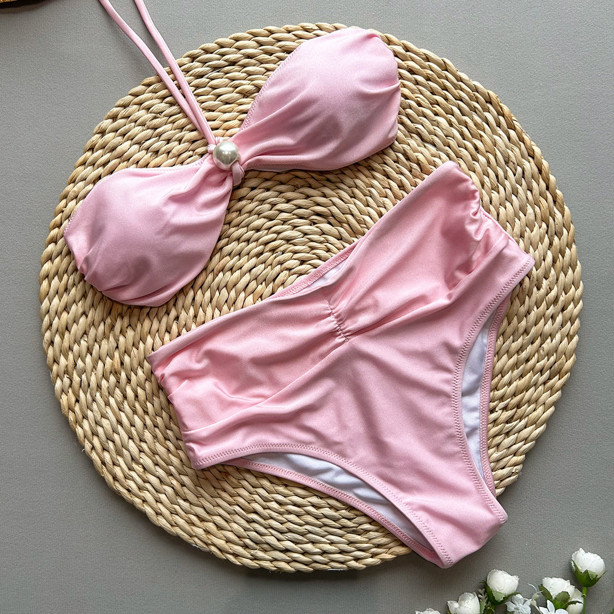 Style Bikini High Waist Solid Color Two-Piece Women's Swimsuit