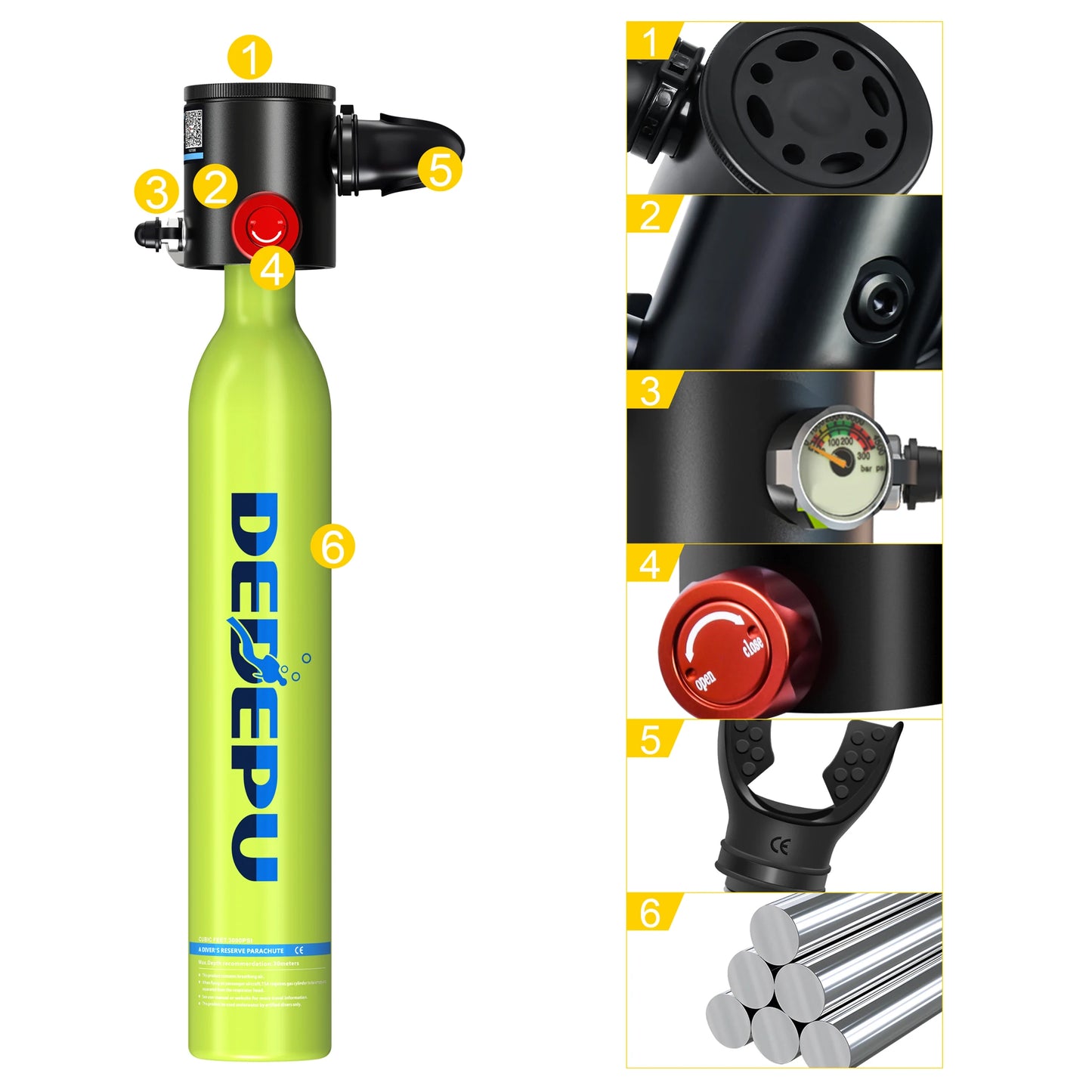 DEDEPU Mini Diving Air Tank Easy Breath 10 Minutes Equipment Kit with Smooth Breathing