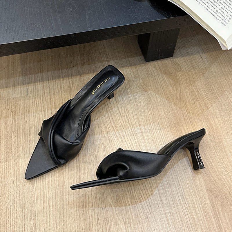 Hlieny Fashion Pointed Toe Denim Mule Slippers Woman Brand Design Kitten Heel Sandals Ladies Elegant Shallow Dress Slide Shoes