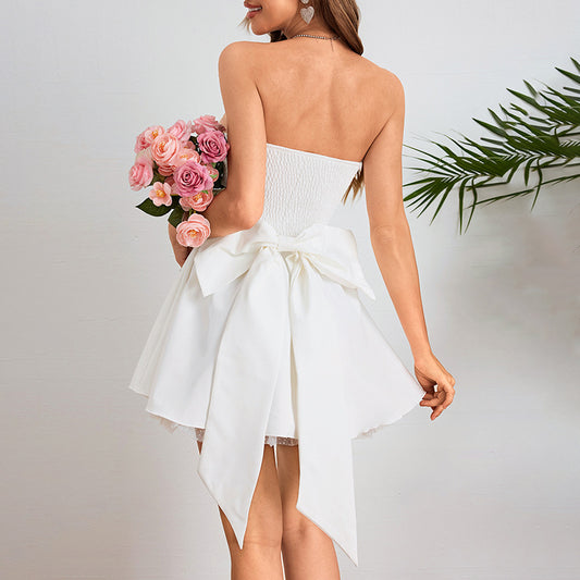 Strapless bow A light dress dress for women