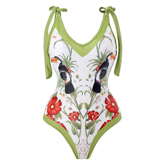 Women's One Piece Swimsuit Dress Vintage Swimwear Luxury Print Cover Up Summer Beach Bathing Suits Skirt