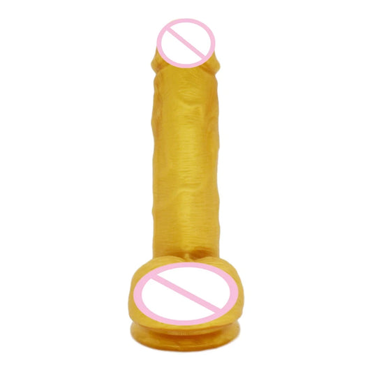 New Arrivals Silicone Golden Realistic Dildos Female Masturbation Suction Cup Penis Lesbian Adult Products