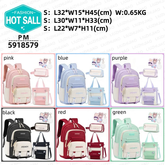 New Color Casual Three-piece Schoolbag Students Large Capacity Portable Easy Storage Quality Backpack