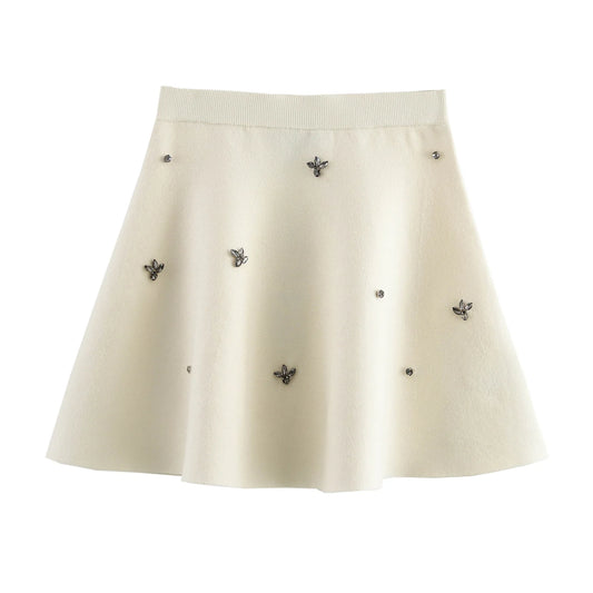 KAR&OT ZA Spring New Arrivals Women's Temperament Fashion Jewelry Beaded A-Line Hem Knitted Skirt 9598030 9598031