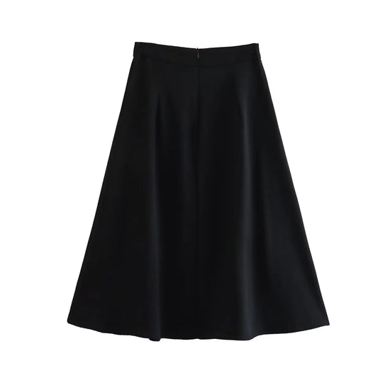 KAR&OT ZA 2026 Spring New Women's Casual Fashion High Waist Covering Cross Slimming Mid-Length A-Line All-match Skirt