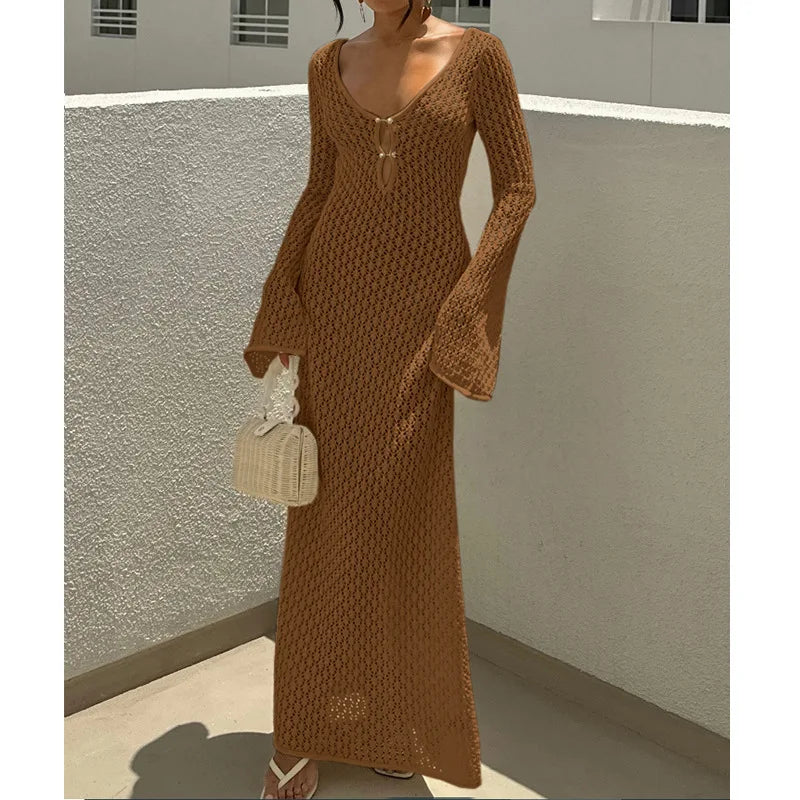 2025 Summer Swimsuit Women's Crochet Lightweight Sun Protective Tunic Swim Anti-See Through Hollow Beach Cover up Dress