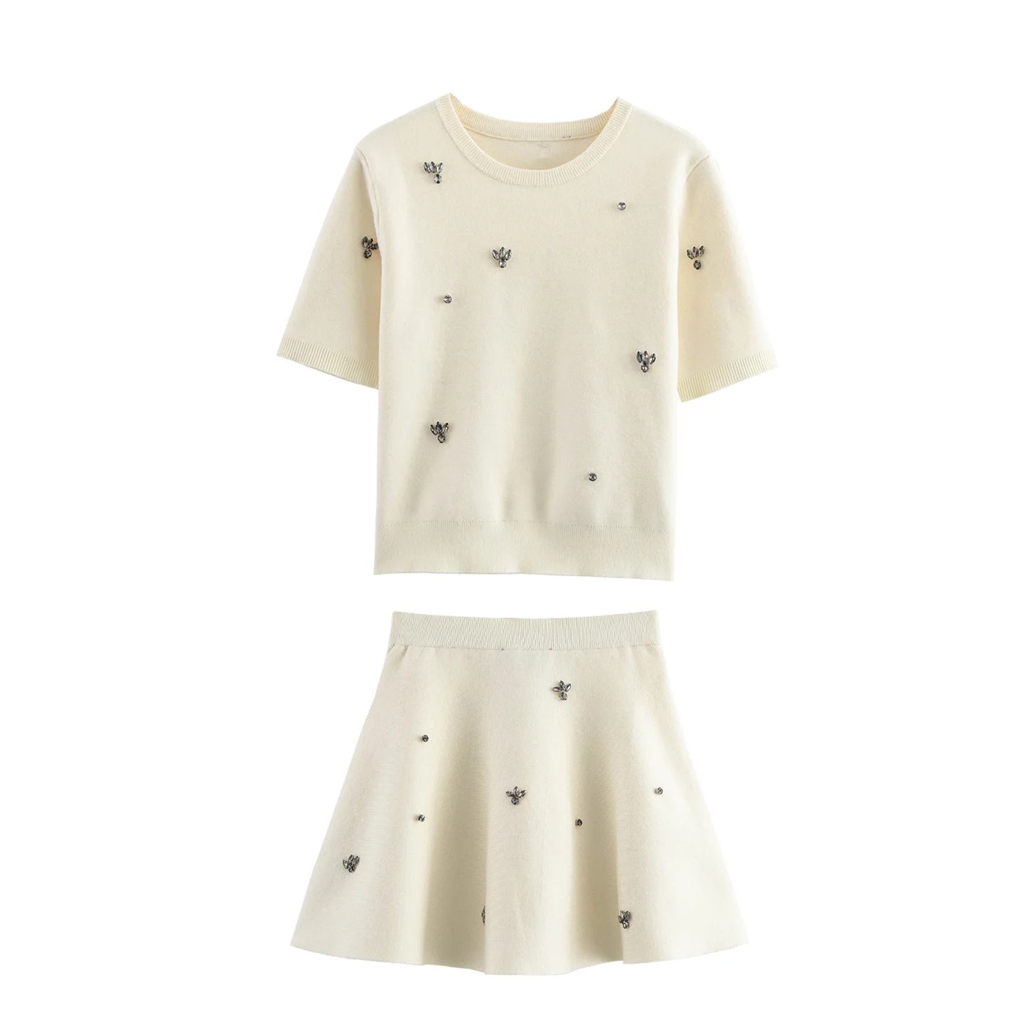 KAR&OT ZA Spring New Arrivals Women's Temperament Fashion Jewelry Beaded A-Line Hem Knitted Skirt 9598030 9598031