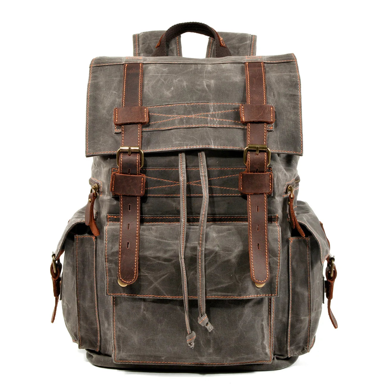 Large Capacity Vintage Rucksack Batik Canvas With Crazy Horse Leather Bag Men's Outdoor Travel Hiking Backpacks
