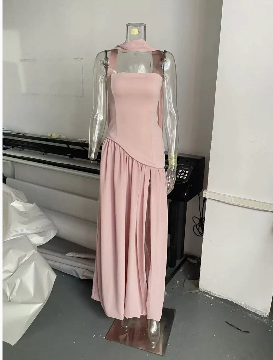 Spring and Summer 2025 Sexy Backless Tube Top Slim Fit Dress New Hot Sale Split Strap Long Dress