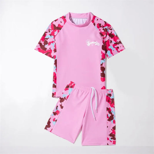 Conservative Short-Sleeved Swimsuit for Boys Split Design with Large Sizes for Summer Surfing and Water Sports