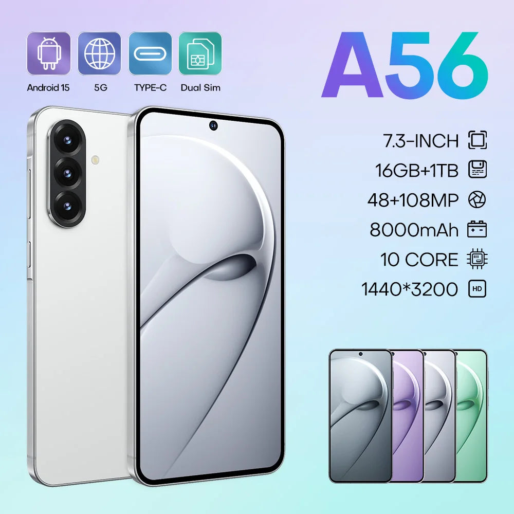 Original Phone A56 Smartphone A56 16gb + 1tb 5g Dual Sim Mobile Phone 5g Smartphone