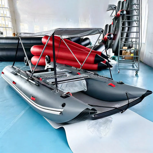 Factory Direct Cheap Price Inflatable Catamaran Dinghy 330-430cm Air Floor Foldable Mini Cat Boat for Fishing Diving
