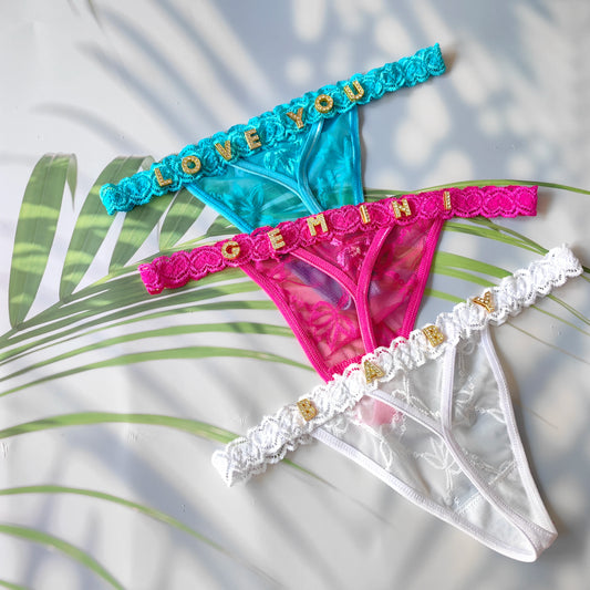 Customized Ladies Letter Thong Sexy High Quality Love Letter Eyelash Lace Panty Flower Women's Panties Lingerie