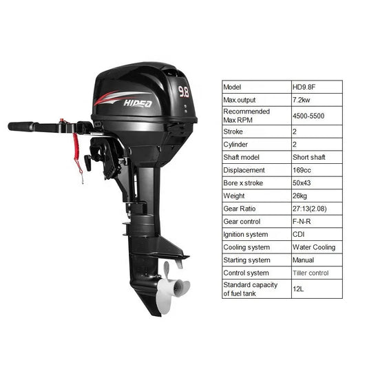 HIDEA 9.8HP 2 Stroke Outboard Engines Water Cooling Boat Motors Short Shaft Engine Rubber Boat Motor Rear Control Two Cylinders