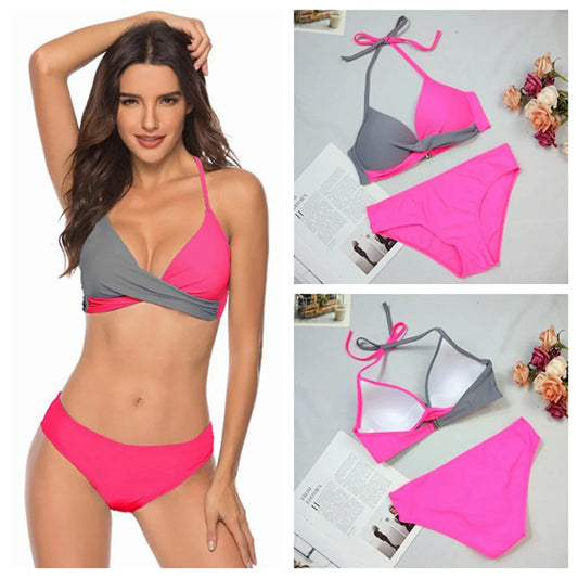 TW890 Hot Popular Sexy Push up Bikinis Set Women Swimsuit Bathing Suit Women Halter Leaf Print Beach Wear Swimwear Custom Bikini