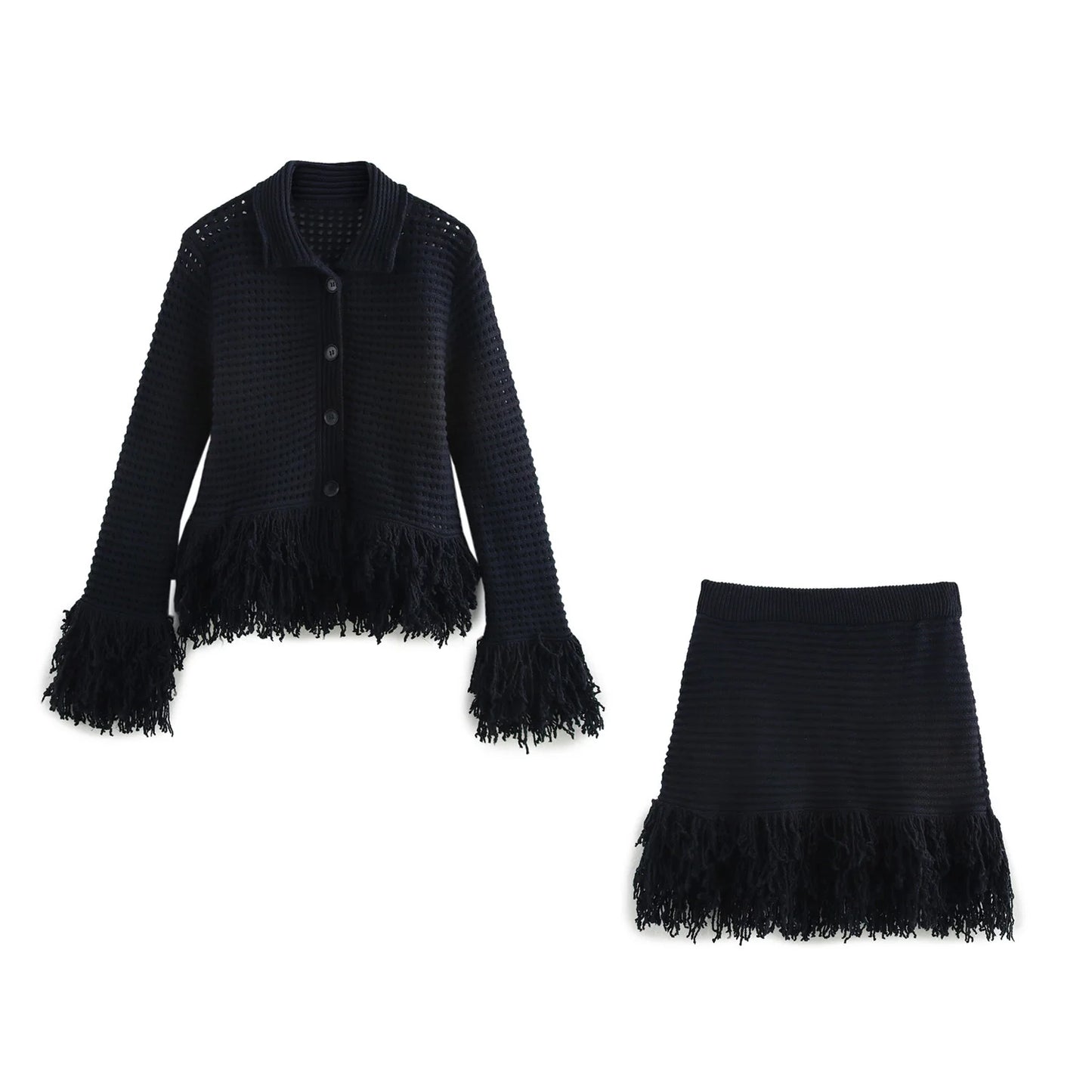 KAR&OT ZA 2025 Spring New Women's Temperament Versatile Tassel Knitted High Waist Skirt 4331004 4331005