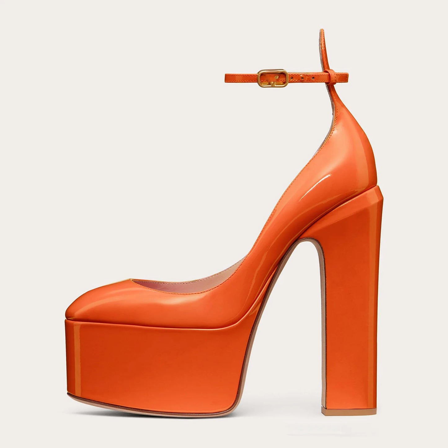 Fashionable Sexy Sapato De Salto Shiny Leather Thick Sole High Chunky Closed Toe Platform Heels