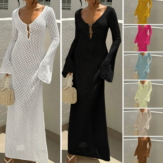 2025 Summer Swimsuit Women's Crochet Lightweight Sun Protective Tunic Swim Anti-See Through Hollow Beach Cover up Dress
