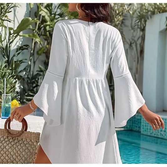 ABHT-Womens Swimsuit Coverup V Neck Chiffon Bathing Suit Beach Dress Flowy Swim Bikini Cover Up