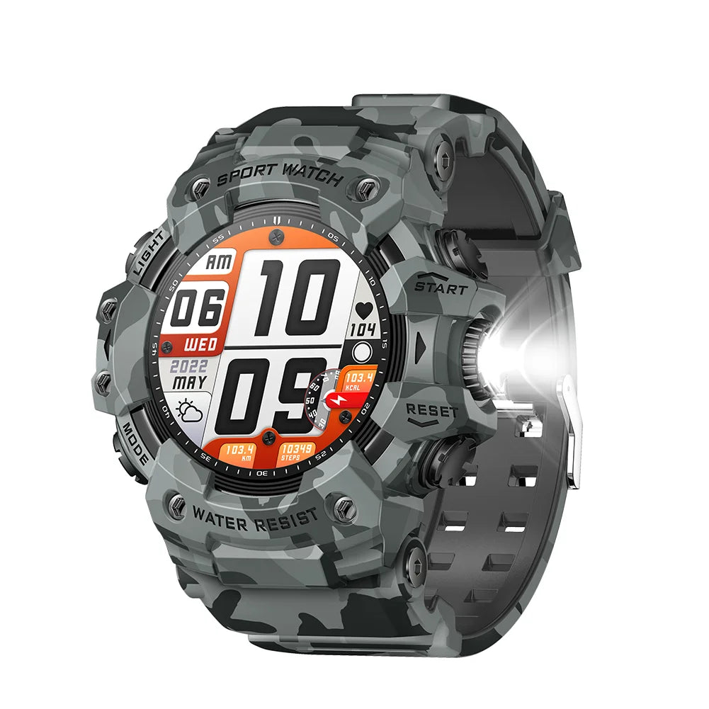 Time Owner New Men's Outdoor Sports Smart Watch Flashlight Compass Heart Rate Monitoring Smart Bracelet Military Waterproof