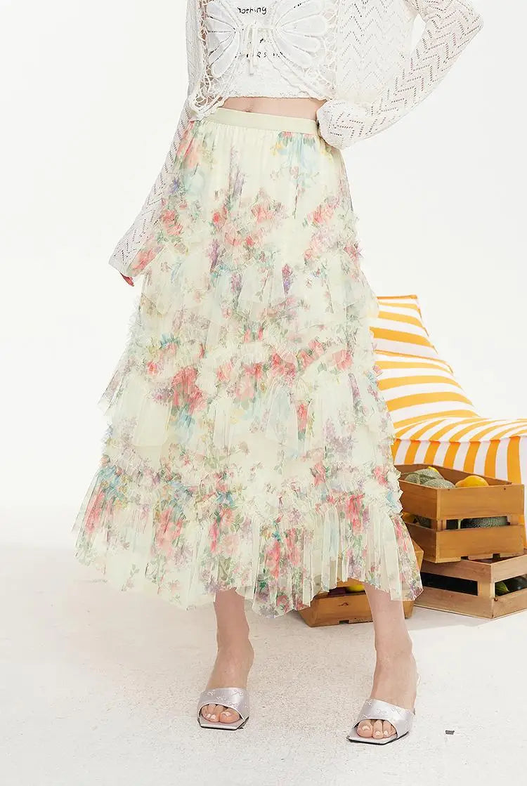 ELFSACK 2025 Summer New Arrivals High Waisted A-Line Floral Chic Skirt For Women